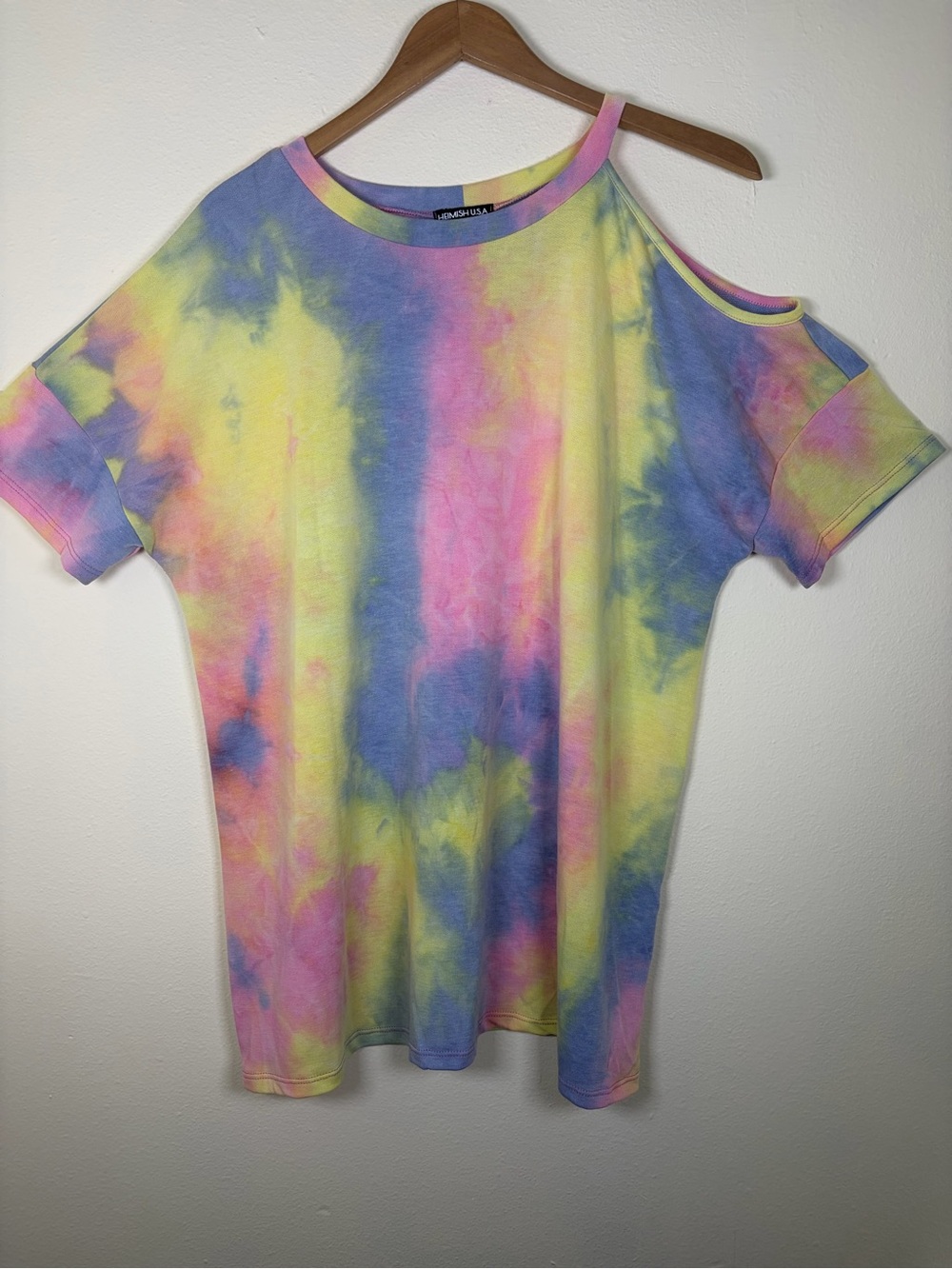 Heimish USA 2XL Pastel Tie Dye Cold Shoulder Oversized Tunic Top